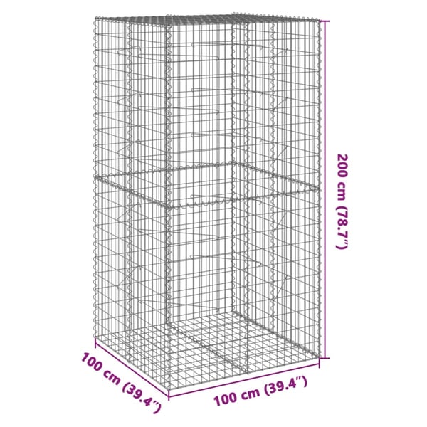 vidaXL Gabionkurv med deksel 100x100x200 cm galvanisert jern