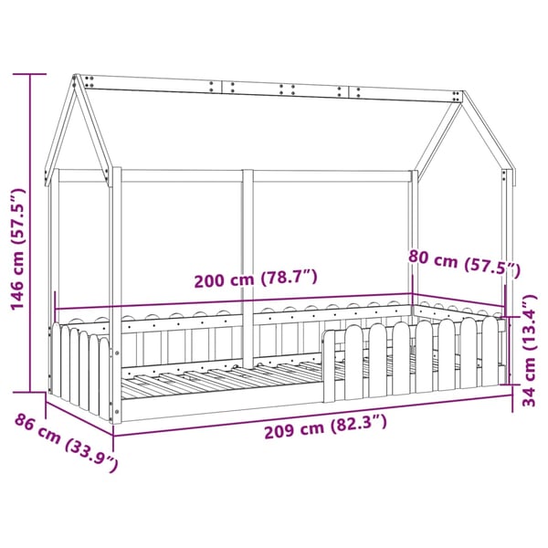vidaXL Barnesengeramme hus 80x200 cm heltre furu