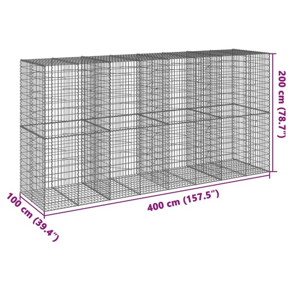 vidaXL Gabionkurv med deksel 400x100x200 cm galvanisert jern