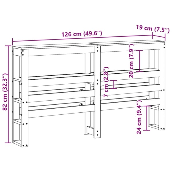 vidaXL Sängynpääty hyllyillä 120 cm täysi mänty