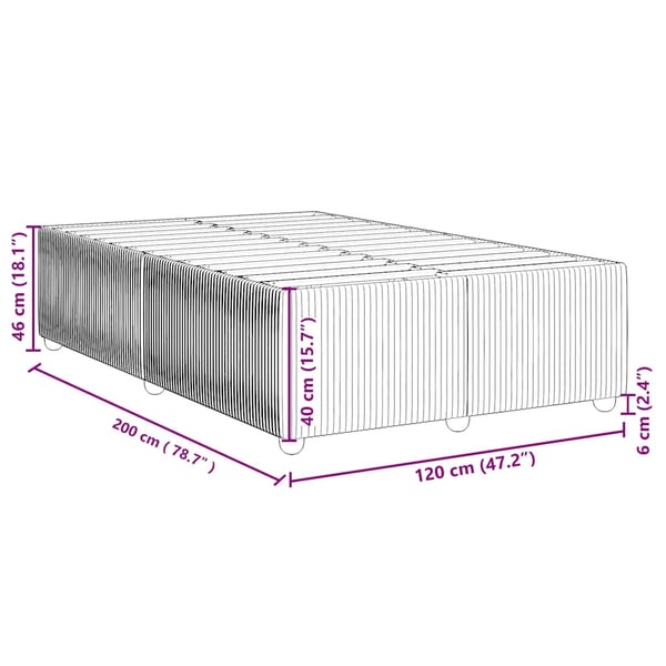 vidaXL Sängram utan madrass ljusgrå 120x200 cm sammet