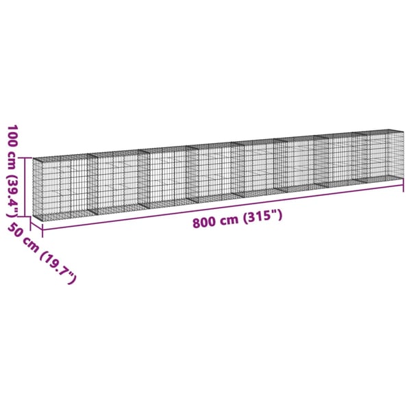 vidaXL Gabionkurv med deksel 800x50x100 cm galvanisert jern