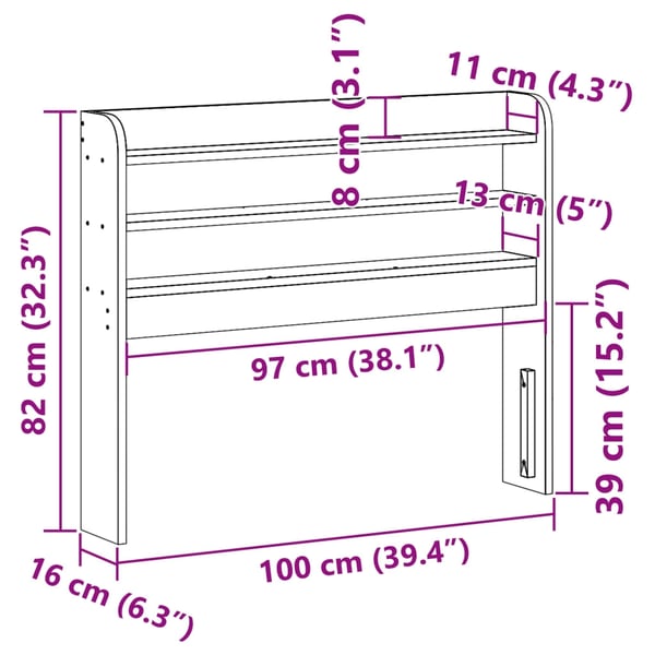 vidaXL Sängynpääty hyllyillä 90 cm täysi mänty