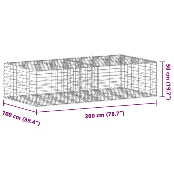 vidaXL Gabionkurv med deksel 200x100x50 cm galvanisert jern