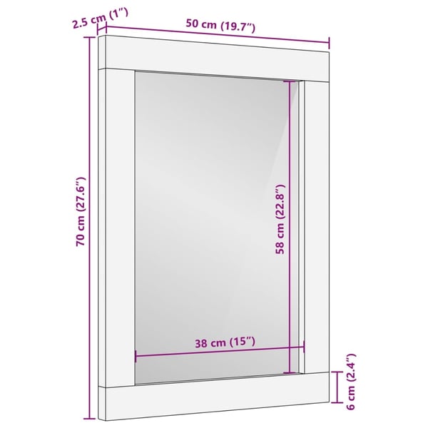 vidaXL Baderomsspeil 50x70 cm heltre mango og glass