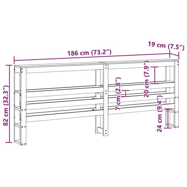 vidaXL Hodegavl med hyller voksbrun 180 cm heltre furu