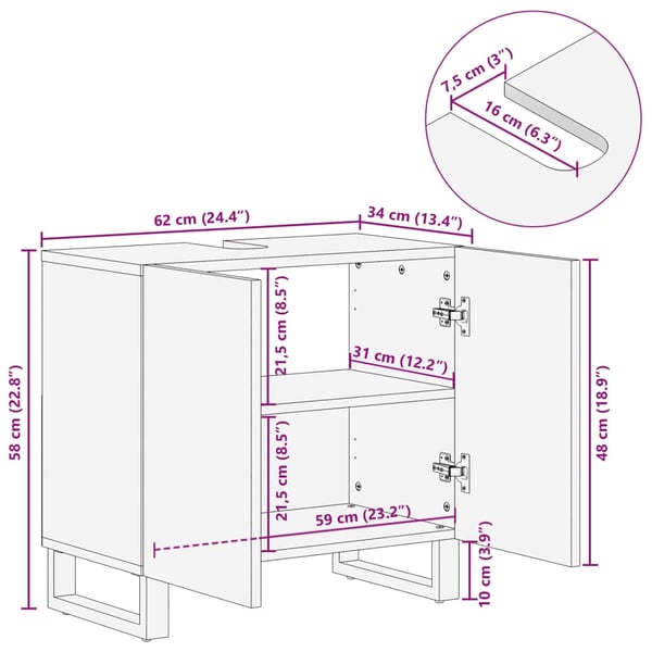 vidaXL underskab til vask 62x34x58 cm massivt mangotræ