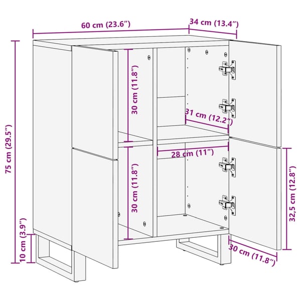vidaXL Skjenk 60x34x75 cm heltre mango