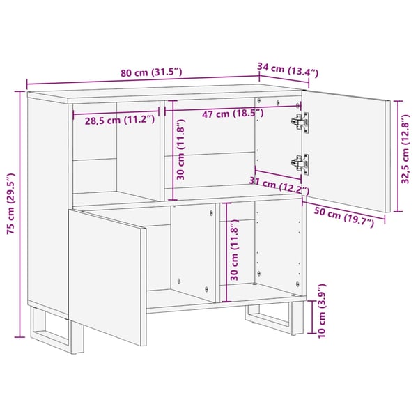 vidaXL Skjenk 80x34x75 cm heltre mango