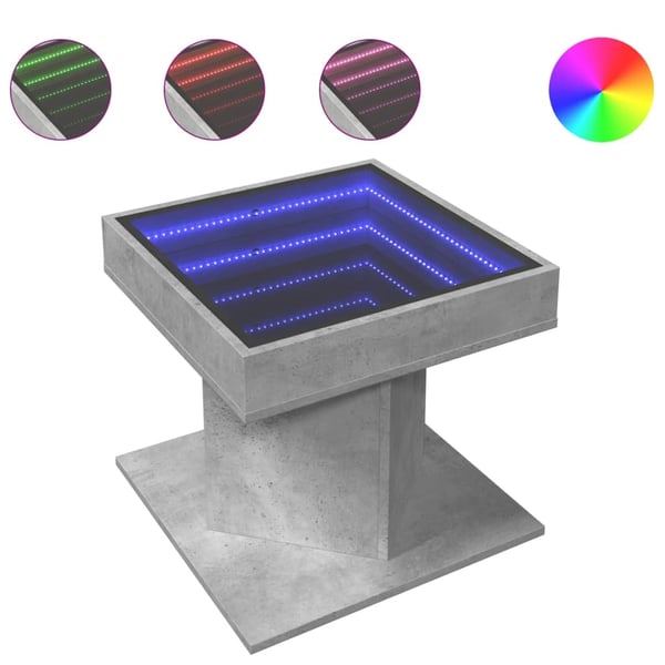 vidaXL Salongbord med LED betonggrå 50x50x45 cm konstruert tre