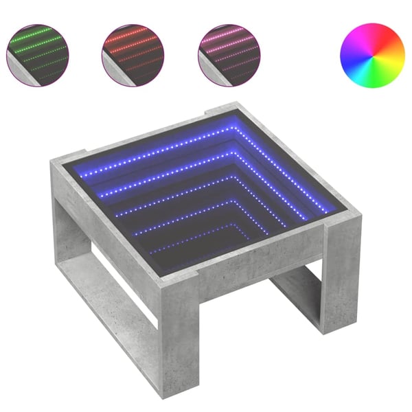 vidaXL Salongbord med Infinity LED betonggrå 50x53x30 cm