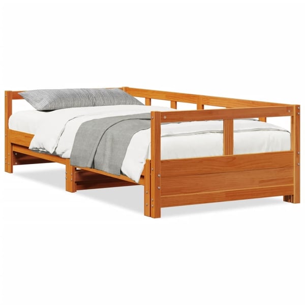 vidaXL Seng med madrass voksbrun 90x200 cm heltre furu