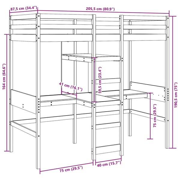 vidaXL Ramme for loftseng uten madrass hvit 80x200 cm heltre furu