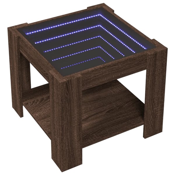 vidaXL Salongbord med LED brun eik 53x53x45 cm konstruert tre