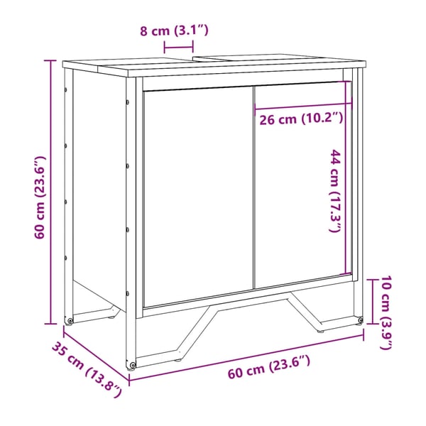 vidaXL underskab til håndvask 60x35x60 cm konstrueret træ sort