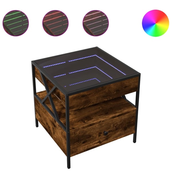 vidaXL sofabord med Infinity LED-lys 50x50x51 cm røget egetræsfarve