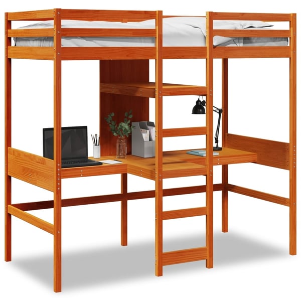 vidaXL Ramme for loftseng uten madrass voksbrun 90x190 cm heltre furu