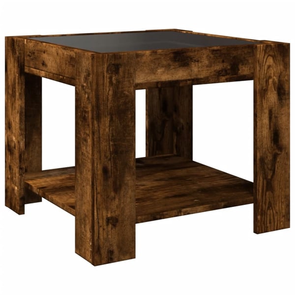 vidaXL sofabord med LED-lys 53x53x45 cm konstrueret træ røget eg
