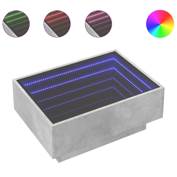 vidaXL Salongbord med LED betonggrå 70x50x30 cm konstruert tre