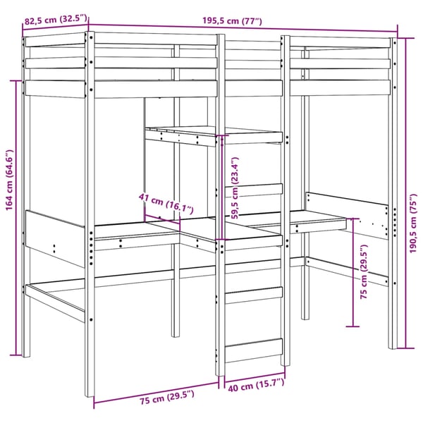 vidaXL Ramme for køyeseng voksbrun brun 75x190 cm heltre furu