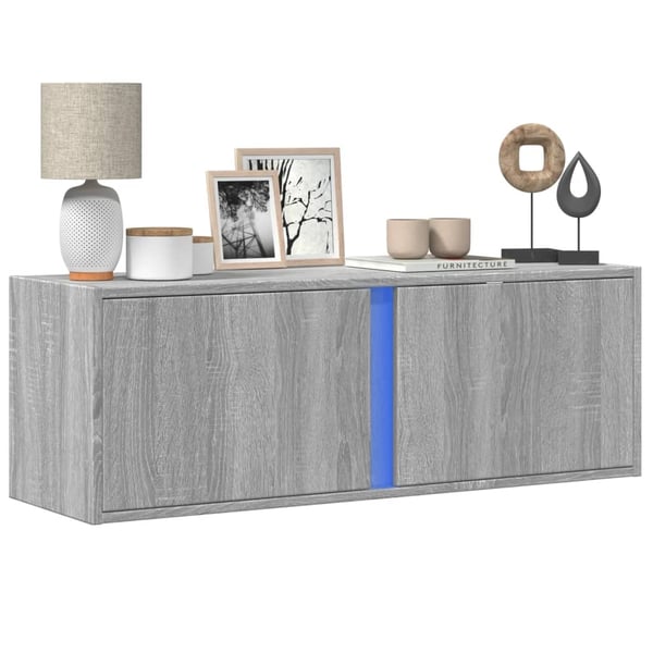 vidaXL TV-seinäkaappi LED-valoilla harmaa Sonoma 100x31x35 cm