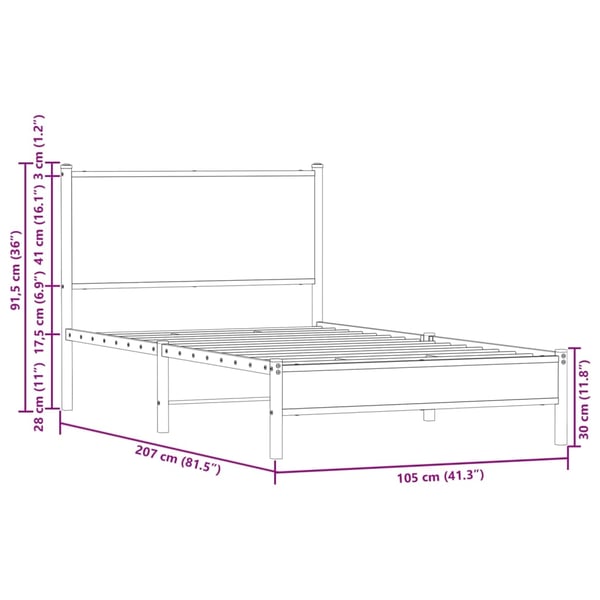 vidaXL Sengeramme i metall uten madrass sonoma eik 100x200 cm