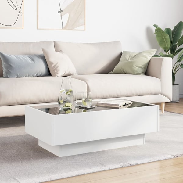 vidaXL Salongbord med LED hvit 90x50x30 cm konstruert tre