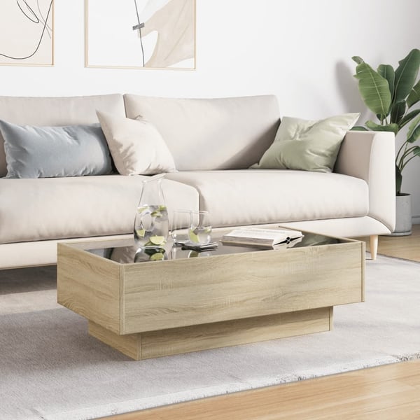 vidaXL Salongbord med LED sonoma eik 90x50x30 cm konstruert tre