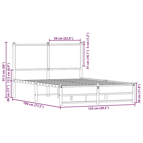 vidaXL Sengeramme i metall uten madrass røkt eik 120x190 cm
