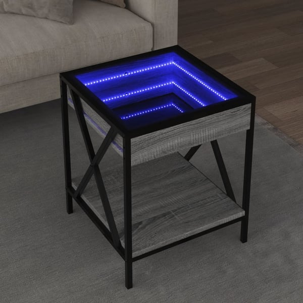 vidaXL sohvapöytä Infinity LED-valoilla harmaa Sonoma 40x40x49 cm