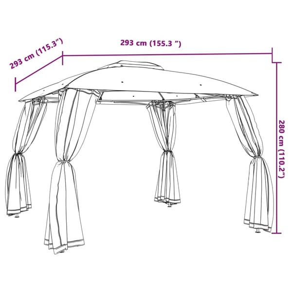 vidaXL pavillon 2,93x2,93 m dobbelt tag + meshvægge stål antracitgrå