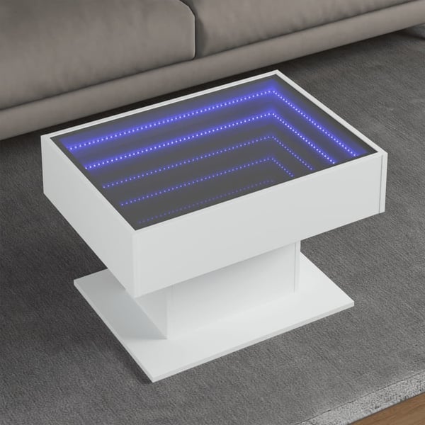 vidaXL Salongbord med LED hvit 70x50x45 cm sponplate