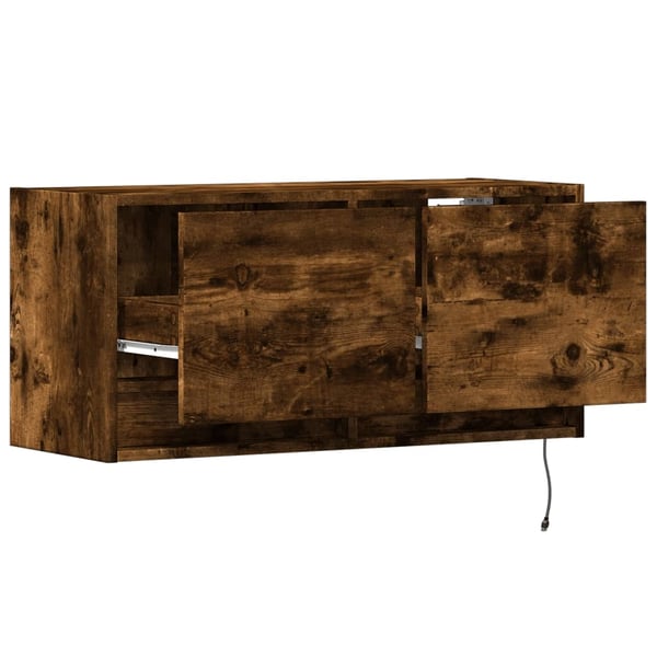 vidaXL Vegghengt TV-benk med LED røkt eik 80x31x35 cm