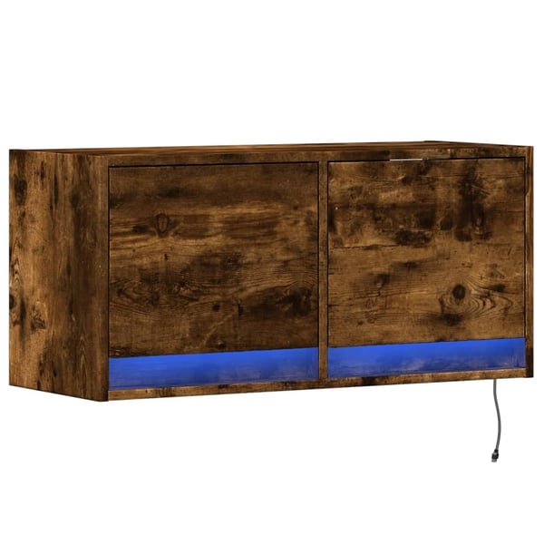 vidaXL Vegghengt TV-benk med LED røkt eik 80x31x35 cm