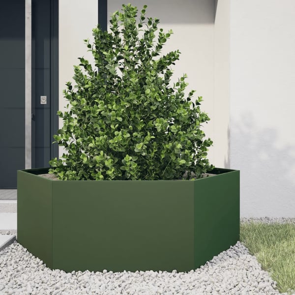 vidaXL Puutarhakukkalaatikko vihreä kuusikulmainen 138x120x45 cm teräs