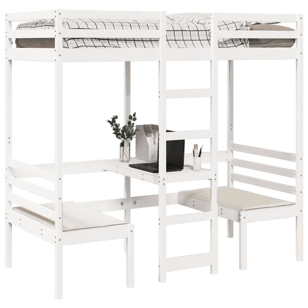 vidaXL Ramme for loftseng skrivebord stoler hvit 80x200 cm heltre furu