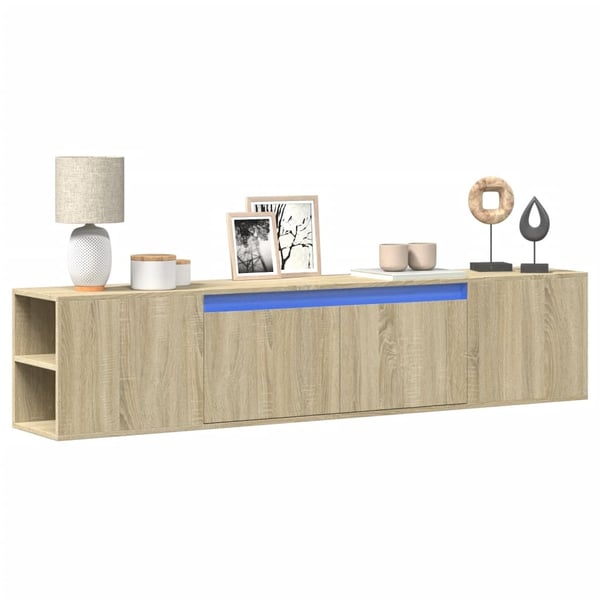 vidaXL Vegghengt TV-benk med LED sonoma eik 180x31x39,5 cm