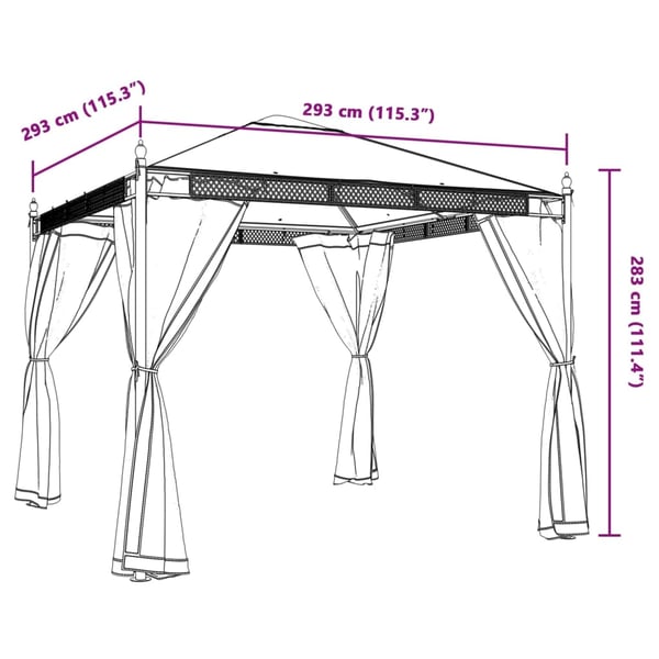 vidaXL Paviljong med nettingvegger kremhvit 2,93x2,93 m stål