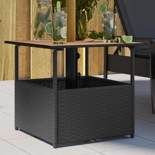 vidaXL Hagebord med parasollhull svart 55x55x46,5 cm polyrotting