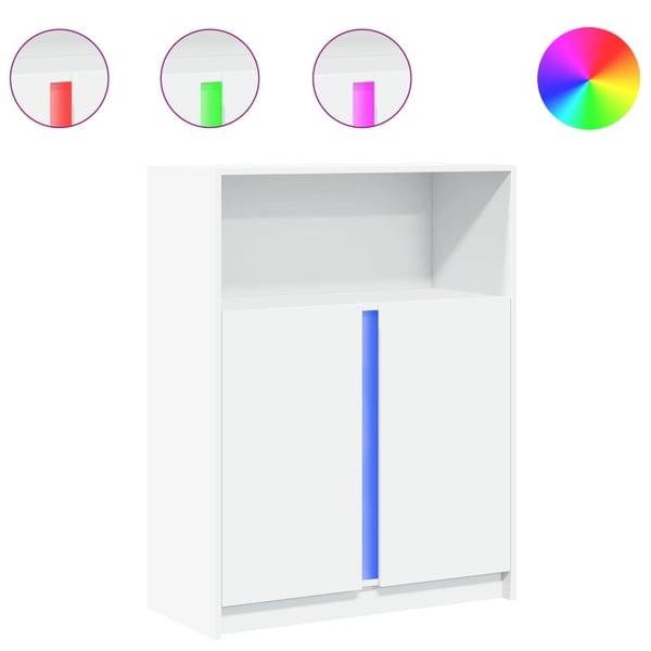 vidaXL Skjenk med LED hvit 77x34x100 cm konstruert tre