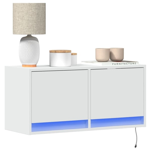 vidaXL Vegghengt TV-benk med LED hvit 80x31x35 cm
