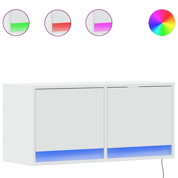 vidaXL Vegghengt TV-benk med LED hvit 80x31x35 cm