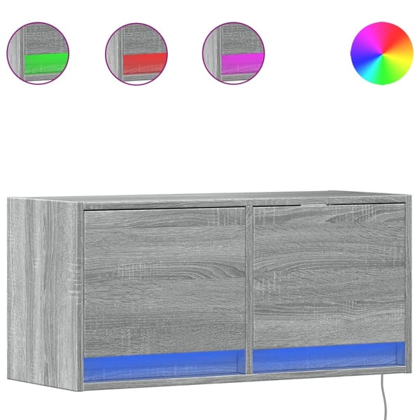 vidaXL Vegghengt TV-benk med LED grå sonoma 80x31x35 cm