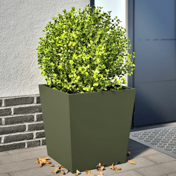 vidaXL Puutarhan kukkalaatikot 2 kpl oliivinvihreä 50x50x50 cm teräs