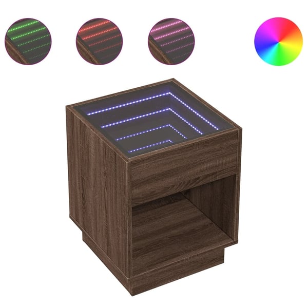 vidaXL sengebord med Infinity LED-lys 40x40x50 cm brun egetræsfarve