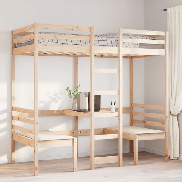 vidaXL Ramme for loftseng skrivebord og stoler 90x200 cm heltre furu