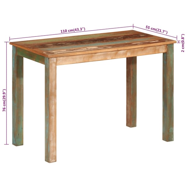 vidaXL spisebord 110x55x75 cm massivt genbrugstræ