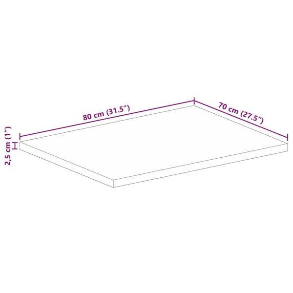 vidaXL Bordplate 80x70x2,5 cm rektangulær grovt heltre mango