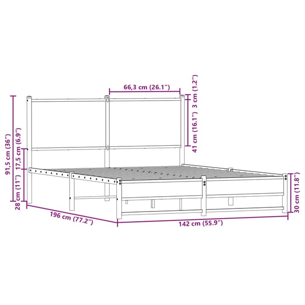 vidaXL Sengeramme i metall uten madrass røkt eik 137x190 cm