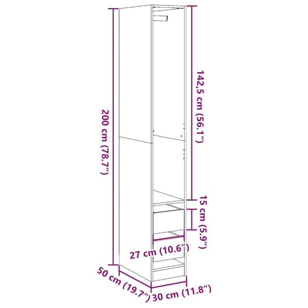 vidaXL Garderobe røkt eik 30x50x200 cm konstruert tre